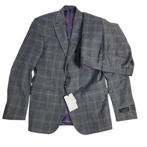 Ted Baker London Suit Grey 38/32 Windowpane Plaid No Ordinary Joe Jake CT Wool